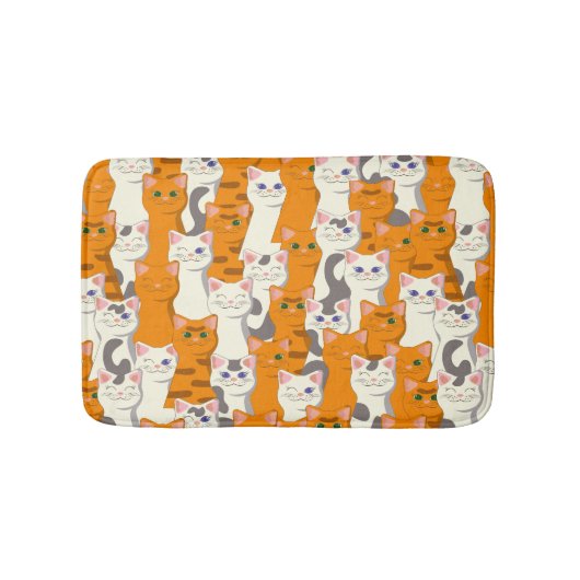 Witte en gember katten patroon groene ogen blauwe  badmat (Voorkant)
