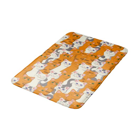 Witte en gember katten patroon groene ogen blauwe badmat (Gekanteld)