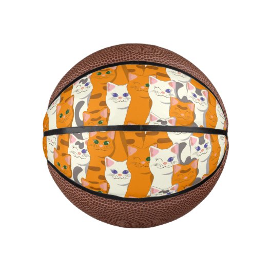 Witte en gember katten patroon groene ogen blauwe basketbal (Voorkant)