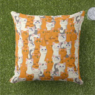 Witte en gember katten patroon groene ogen blauwe buitenkussen