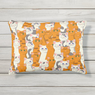 Witte en gember katten patroon groene ogen blauwe  buitenkussen