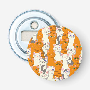 Witte en gember katten patroon groene ogen blauwe button flesopener