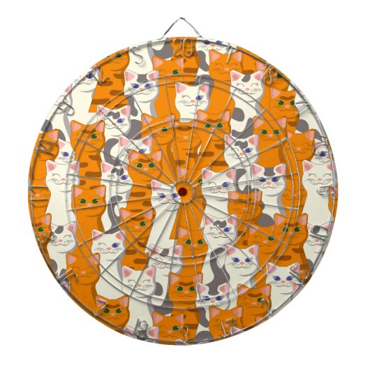 Witte en gember katten patroon groene ogen blauwe  dartbord (Voorkant)