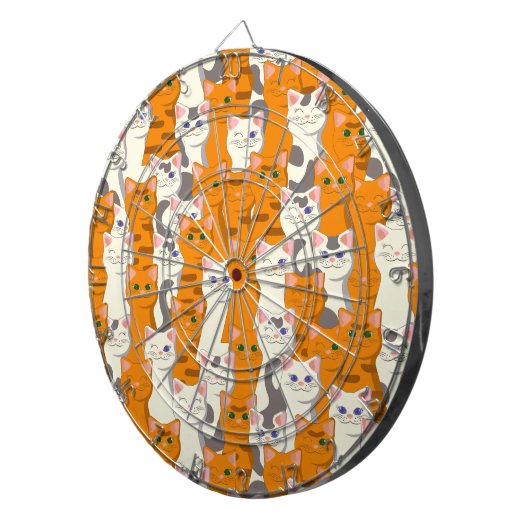 Witte en gember katten patroon groene ogen blauwe  dartbord (Voorkant Rechts)