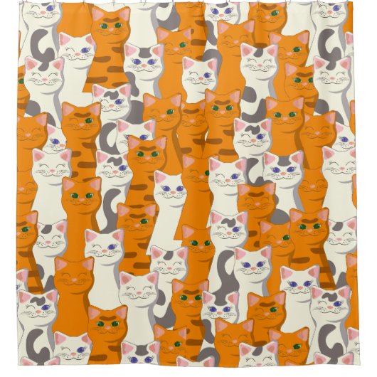 Witte en gember katten patroon groene ogen blauwe douchegordijn (Voorkant)