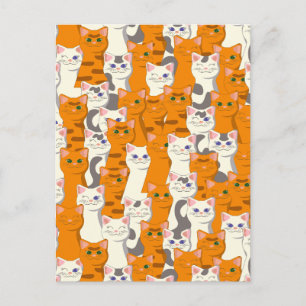 Witte en gember katten patroon groene ogen blauwe feestdagenkaart