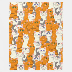 Witte en gember katten patroon groene ogen blauwe fleece deken