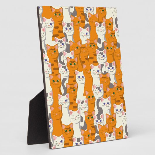 Witte en gember katten patroon groene ogen blauwe fotoplaat (Zijkant)