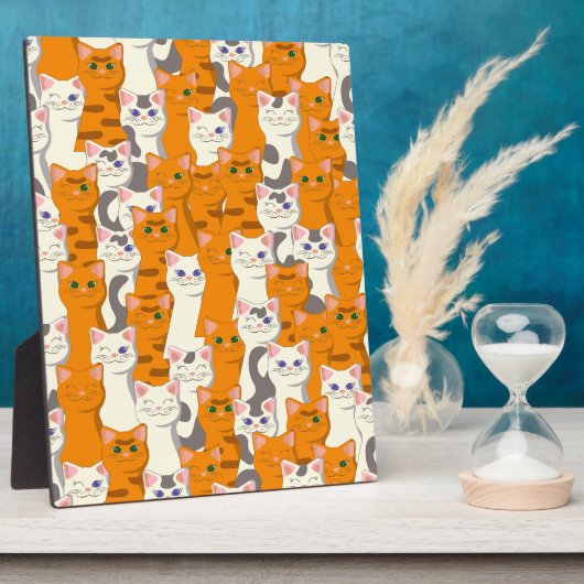 Witte en gember katten patroon groene ogen blauwe fotoplaat (Zijkant)