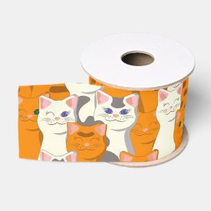 Witte en gember katten patroon groene ogen blauwe grosgrain lint