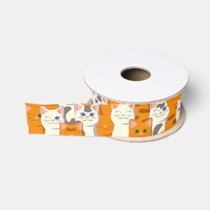 Witte en gember katten patroon groene ogen blauwe grosgrain lint