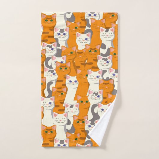 Witte en gember katten patroon groene ogen blauwe handdoek (Handdoek)