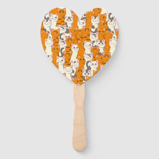 Witte en gember katten patroon groene ogen blauwe  handwaaier (Voorkant)