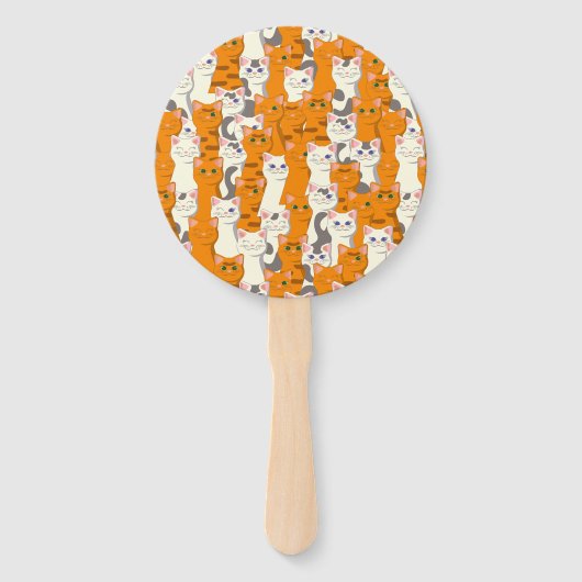 Witte en gember katten patroon groene ogen blauwe  handwaaier (Achterkant)