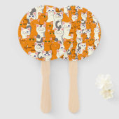 Witte en gember katten patroon groene ogen blauwe  handwaaier (Voorkant en achterkant)