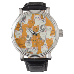 Witte en gember katten patroon groene ogen blauwe  horloge