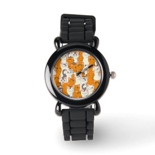 Witte en gember katten patroon groene ogen blauwe  horloge