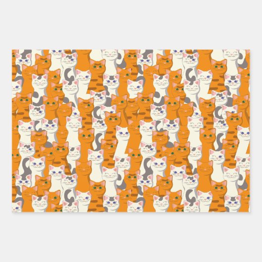 Witte en gember katten patroon groene ogen blauwe inpakpapier vel (Voorkant 3)