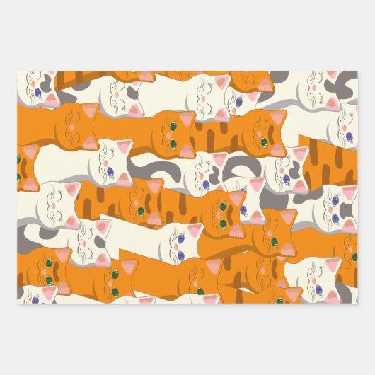 Witte en gember katten patroon groene ogen blauwe inpakpapier vel (Voorkant 2)