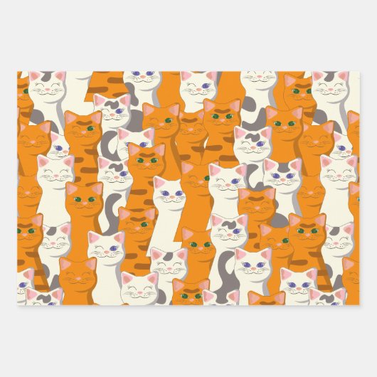 Witte en gember katten patroon groene ogen blauwe inpakpapier vel (Voorkant)