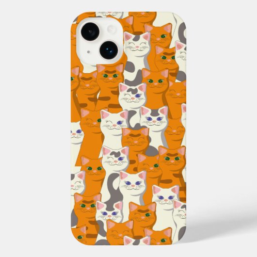 Witte en gember katten patroon groene ogen blauwe iPhone hoesje (Achterkant)
