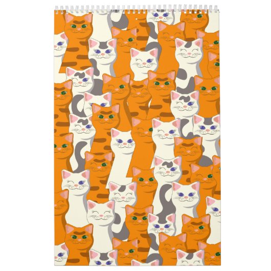 Witte en gember katten patroon groene ogen blauwe kalender (Hoes)