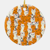 Witte en gember katten patroon groene ogen blauwe keramisch ornament (Achterkant)