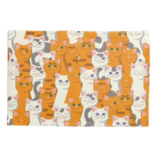 Witte en gember katten patroon groene ogen blauwe  kussensloop (Achterkant)