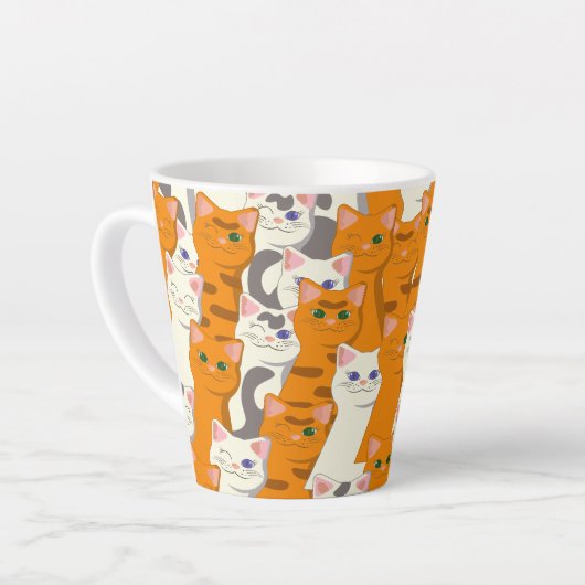 Witte en gember katten patroon groene ogen blauwe  latte mok (Linkerhoek)