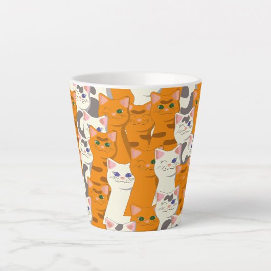 Witte en gember katten patroon groene ogen blauwe  latte mok (Voorkant)