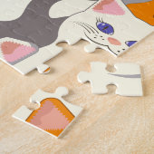 Witte en gember katten patroon groene ogen blauwe legpuzzel (Zijkant)