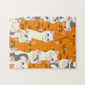 Witte en gember katten patroon groene ogen blauwe legpuzzel (Horizontaal)