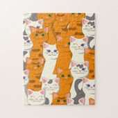 Witte en gember katten patroon groene ogen blauwe legpuzzel (Verticaal)