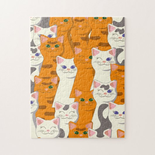 Witte en gember katten patroon groene ogen blauwe legpuzzel (Verticaal)