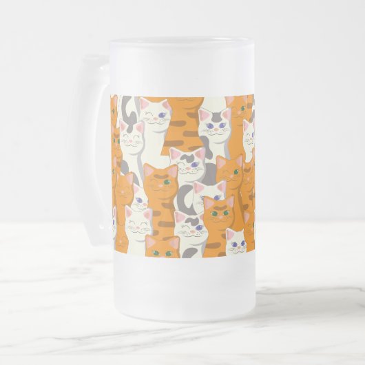 Witte en gember katten patroon groene ogen blauwe  matglas bierpul (Voorkant links)