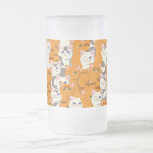 Witte en gember katten patroon groene ogen blauwe  matglas bierpul (Center)