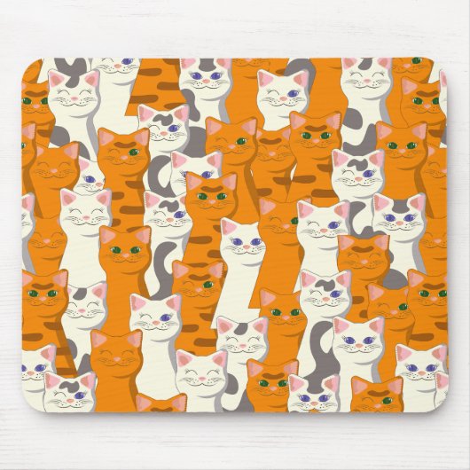 Witte en gember katten patroon groene ogen blauwe  muismat (Voorkant)