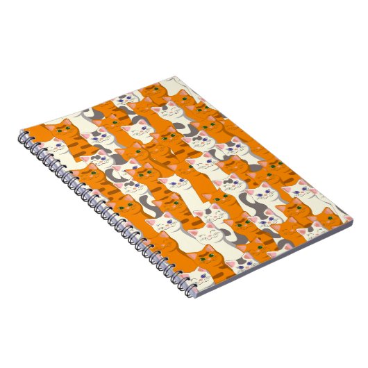 Witte en gember katten patroon groene ogen blauwe  notitieboek (Rechterzijde)