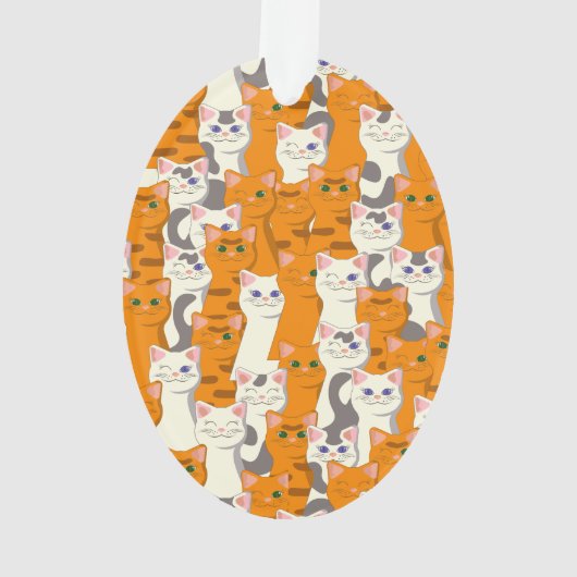 Witte en gember katten patroon groene ogen blauwe  ornament (achterkant)