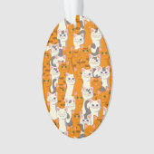 Witte en gember katten patroon groene ogen blauwe  ornament (voorkant)