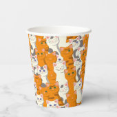 Witte en gember katten patroon groene ogen blauwe papieren bekers (Achterkant)