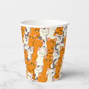 Witte en gember katten patroon groene ogen blauwe papieren bekers