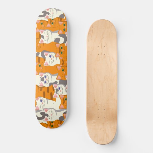 Witte en gember katten patroon groene ogen blauwe persoonlijk skateboard (Voorkant)