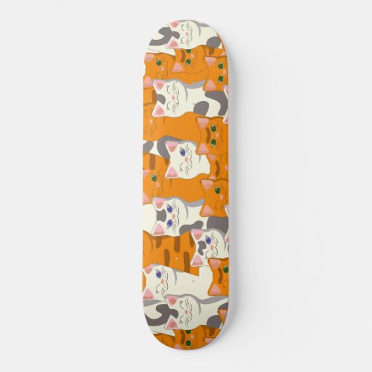 Witte en gember katten patroon groene ogen blauwe persoonlijk skateboard (Voorkant)