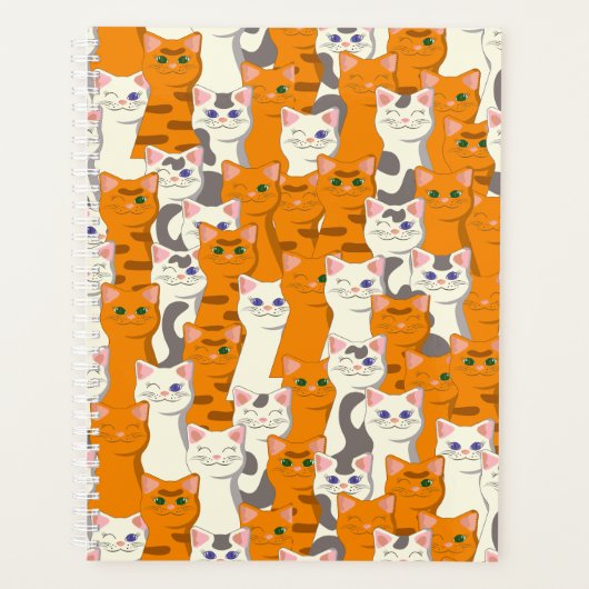 Witte en gember katten patroon groene ogen blauwe planner (Voorkant)