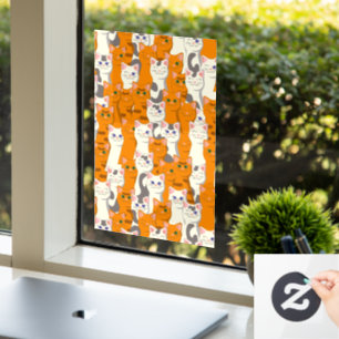 Witte en gember katten patroon groene ogen blauwe raamsticker