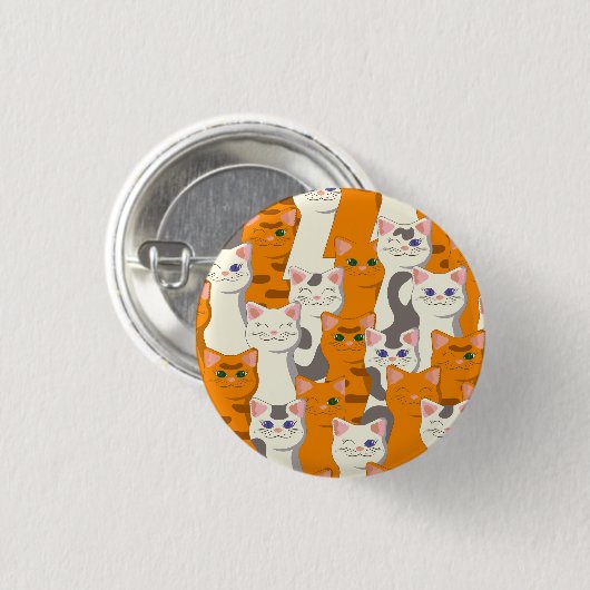 Witte en gember katten patroon groene ogen blauwe ronde button 3,2 cm (Voorkant /achterkant)