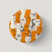 Witte en gember katten patroon groene ogen blauwe ronde button 3,2 cm (Voorkant)