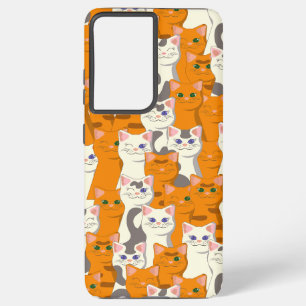 Witte en gember katten patroon groene ogen blauwe samsung galaxy hoesje