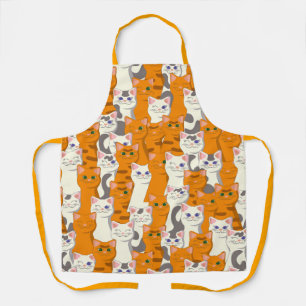 Witte en gember katten patroon groene ogen blauwe  schort